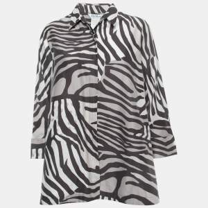 Max Mara White All-Over Print Cotton Button Front Long Sleeve Shirt L