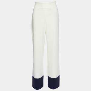 Max Mara White Crepe Contrast Detail Palazzo Pants M