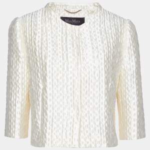 Max Mara Cream Textured Button Front Short Jacket M