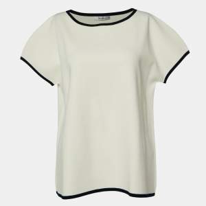 Max Mara White Knit Contrast Detail Oversized T-Shirt L