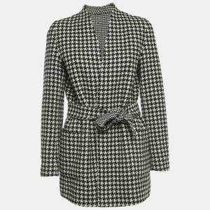 Max Mara White/Black Houndstooth Check Wool Reversible Coat L