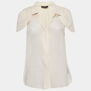 Max Mara Cream Silk Crepe Cape Sleeve Semi Sheer Shirt M