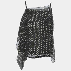 Max Mara Black Dot Print Silk Shoulder Strap Asymmetric Top S