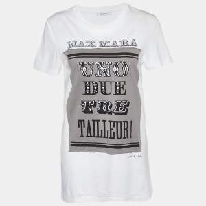 Max Mara White Logo Print Cotton Crew Neck T-Shirt S