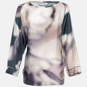 Max Mara Purple Watercolor Print Silk Blouse M
