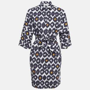 Max Mara Blue Printed Poplin Belted Short Dress M