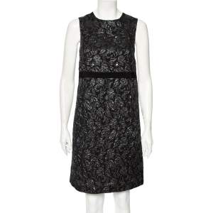 Max Mara Studio Metallic Black Floral Jacquard Sleeveless Short Dress M