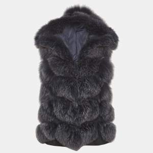 Pre Owned Max & Moi Navy Blue Real Fur and Suede Hooded Vest S