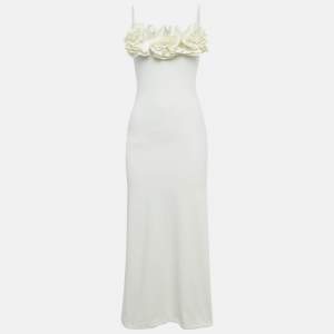 Pre Owned Maygel Coronel White Lycra Ruffle Detail Long Aura Dress One Size 