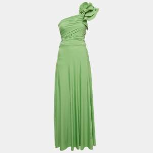 Pre Owned Maygel Coronel Green Jersey One Shoulder Maxi Dress One Size 