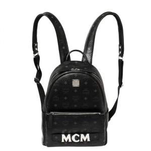 Pre Owned MCM Black Visetos Coated Canvas Trilogie Stark Backpack