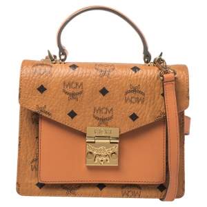 MCM Cognac Visetos Coated Canvas and Leather Patricia Top Handle Bag