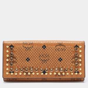 MCM Cognac Visetos Leather Milla Long Trifold Continental Wallet