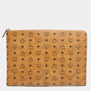 MCM Cognac Visetos Coated Canvas Laptop Sleeve Case