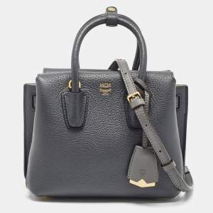 MCM Grey Leather Mini Milla Tote