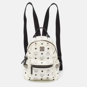 MCM White/Black Visetos Coated Canvas Studded Stark-Bebe Boo Backpack