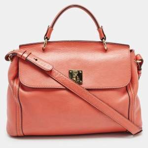 MCM Orange Leather Turn Lock Flap Top Handle Bag