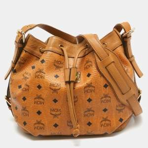 MCM Cognac Visetos Coated Canvas Heritage Drawstring Bucket Bag