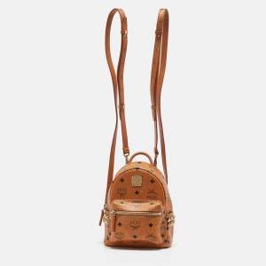 MCM Cognac Visetos Coated Canvas Mini Stark Bebe Boo Backpack
