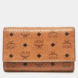 MCM Cognac Visetos Coated Canvas Trifold Wallet