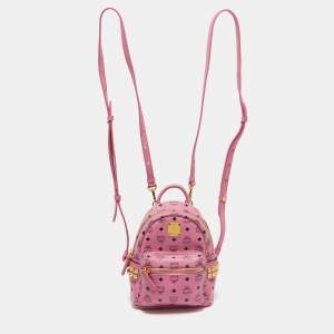 MCM Pink Visetos Coated Canvas and Leather Mini Studded Stark Bebe Boo Backpack