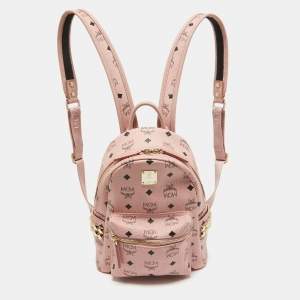 MCM Pink Visetos Coated Canvas Mini Side Studs Stark Backpack