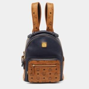 MCM Navy Blue/Tan Leather and Stark Visetos Coated Canvas Backpack