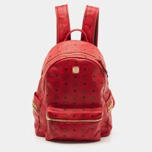 MCM Red Visetos Coated Canvas and Leather Large Studs Stark Backpack  