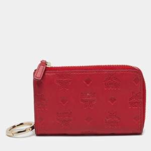 MCM Red Visetos Leather Klara Zipped Card Case