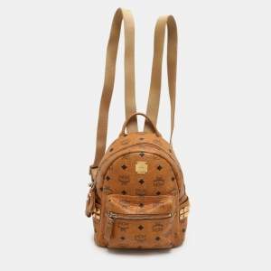 MCM Cognacn Visetos Coated Canvas and Leather Studs Stark Backpack