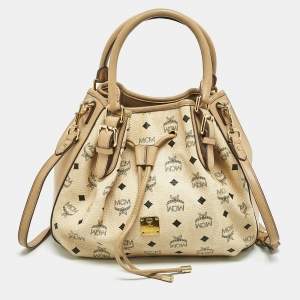 MCM Beige Visetos Coated Canvas Drawstring Tote