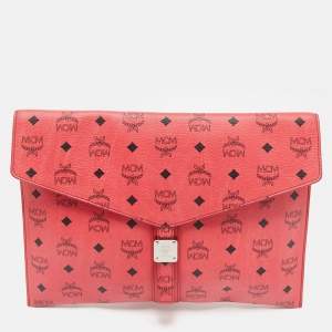 MCM Red Visetos Faux Leather Envelope Pouch