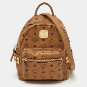 MCM Cognac Visetos Coated Canvas and Leather Mini Studded Stark-Bebe Boo Backpack