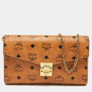 MCM Cognac Visetos Coated Canvas Patricia Chain Clutch