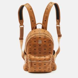 MCM Tan Cognac Visetos Coated Canvas and Leather Medium Stark Backpack