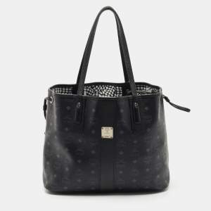 MCM Black Visetos Coated Canvas and Leather Medium Liz Reversible Shopper Tote