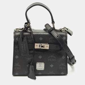 MCM Black Visetos Coated Canvas and Leather Mini Heritage Top Handle Bag