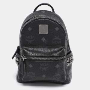 Pre Owned MCM Black Visetos Coated Canvas Mini Studded Stark-Bebe Boo Backpack