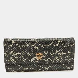 Pre Owned MCM Black/White Snakeskin Embossed Leather Continental Wallet