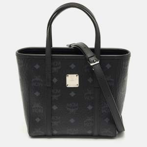 MCM Black Visetos Coated Canvas and Leather Mini Toni Tote