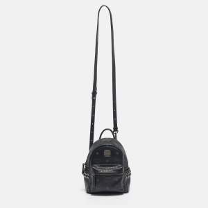 Pre Owned MCM Black Visetos Coated Canvas Mini Studded Stark-Bebe Boo Backpack