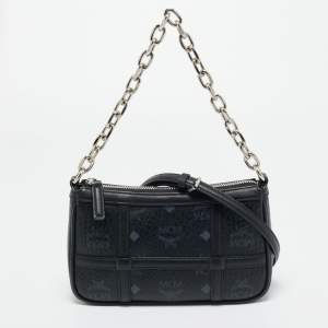 Pre Owned MCM Black Visetos Coated Canvas Mini Aren Shoulder Bag
