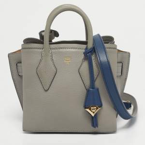 Pre Owned MCM Blue/Grey Leather Mini Milla Tote