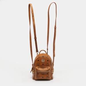 Pre Owned MCM Cognac Visetos Coated Canvas and Leather Mini Stark Studs Backpack