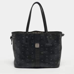 Pre Owned MCM Black Visetos Coated Canvas and Fabric Project Reversible Tote