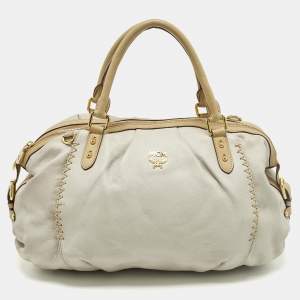 Pre Owned MCM Whipstitched Detail Grey Leather Satchel