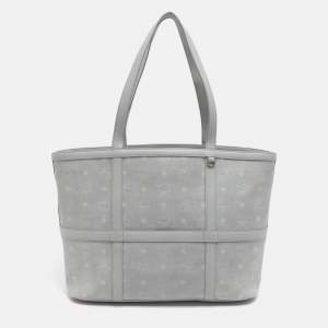 مملوكة مسبقًا MCM Delmy Medium Grey Visetos Coated Canvas Shopper Tote