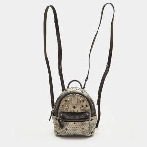 مملوكة مسبقًا MCM Stark Black/Grey Mini Studded Leather Backpack