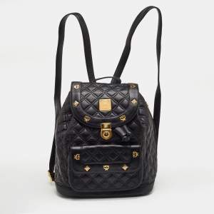 Pre Owned حقيبة ظهر إم سي إم ستارك جلد مبطن سوداء