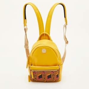 مملوكة مسبقًا MCM Stark Yellow Visetos Coated Canvas and Leather Backpack